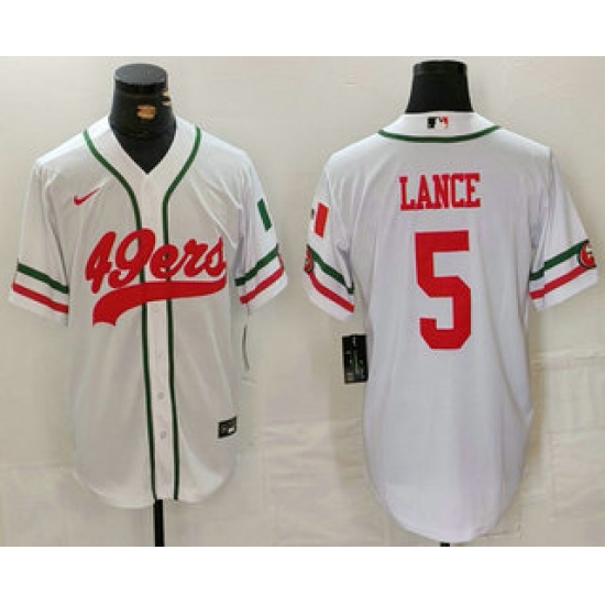 Men's San Francisco 49ers #5 Trey Lance White Mexico Cool Base Stitched Baseball Jersey - Ujersey