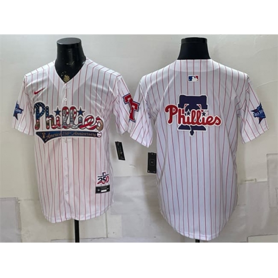 Men's Philadelphia Phillies Team Big Logo White 2026 All-Star & USA 250 Fourth of July Home Stitched Baseball Jersey - Ujersey
