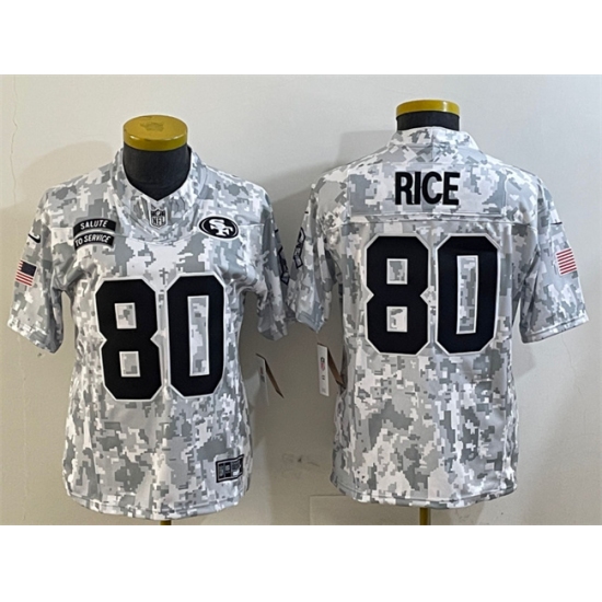 Women's San Francisco 49ers #80 Jerry Rice 2024 F.U.S.E. Arctic Camo Salute to Service Limited Football Stitched Jersey(Run Small) - Ujersey
