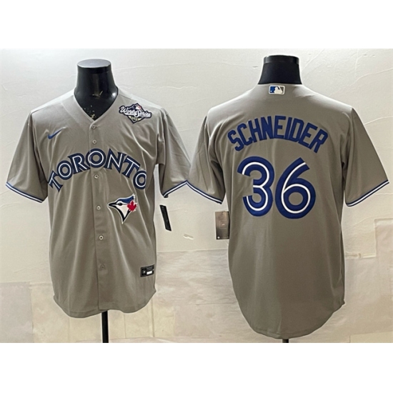 Men's Toronto Blue Jays #36 Davis Schneider Gray 2025 World Series Cool Base Stitched Baseball Jersey - Ujersey