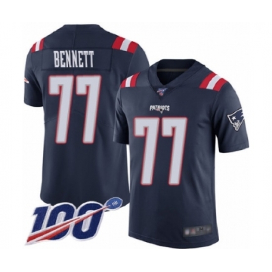 Men's New England Patriots #77 Michael Bennett Limited Navy Blue Rush Vapor Untouchable 100th Season Football Jersey - Ujersey