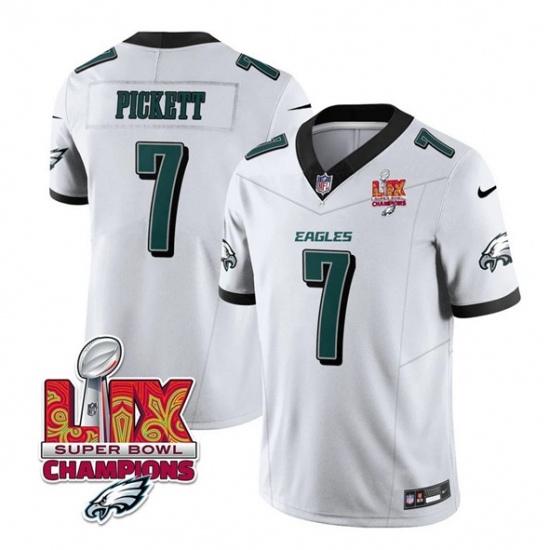 Men's Philadelphia Eagles #7 Kenny Pickett White 2025 Eagles Logo Super Bowl LIX New F.U.S.E. Vapor Limited Football Stitched Jersey - Ujersey