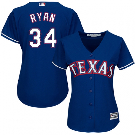 Women's Majestic Texas Rangers #34 Nolan Ryan Authentic Royal Blue Alternate 2 Cool Base MLB Jersey - Ujersey