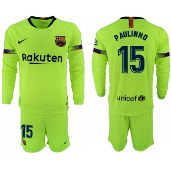 Barcelona #15 Paulinho Away Long Sleeves Soccer Club Jersey