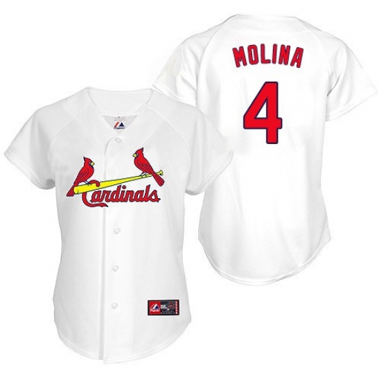 Women's Majestic St. Louis Cardinals #4 Yadier Molina Authentic White MLB Jersey - Ujersey