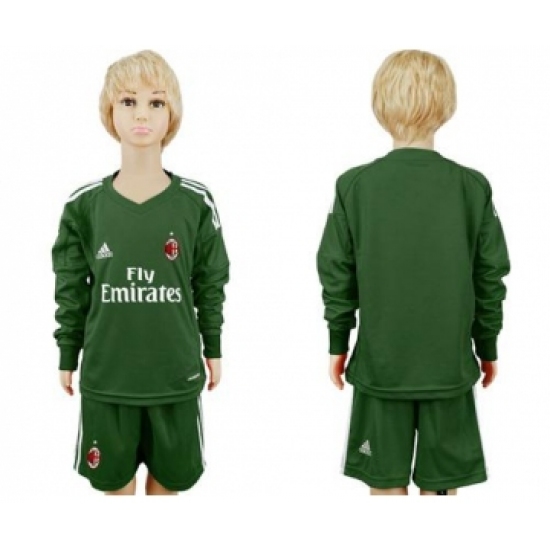 AC Milan Blank Green Goalkeeper Long Sleeves Kid Soccer Club Jersey