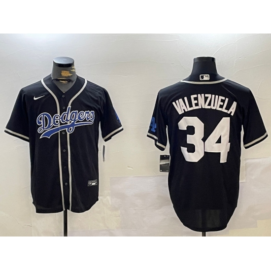 Men's Los Angeles Dodgers #34 Fernando Valenzuela Black Authentic Collection Stitched MLB Jerseys - Ujersey