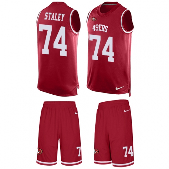 Men's Nike San Francisco 49ers #74 Joe Staley Limited Red Tank Top Suit NFL Jersey - Ujersey