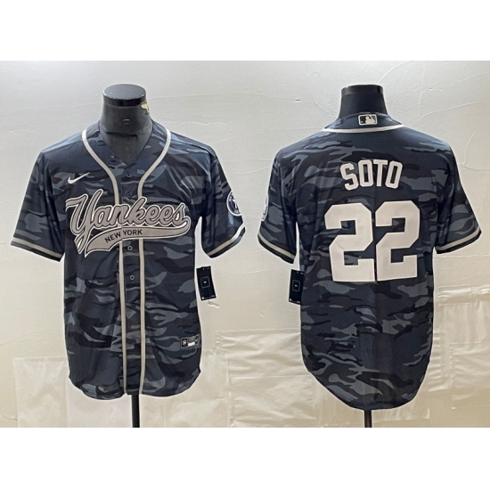 Men's New York Yankees #22 Juan Soto Grey Camo Cool Base Stitched Baseball Jersey - Ujersey