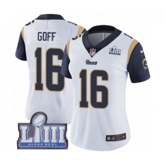 Women's Nike Los Angeles Rams #16 Jared Goff White Vapor Untouchable Limited Player Super Bowl LIII Bound NFL Jersey - Ujersey