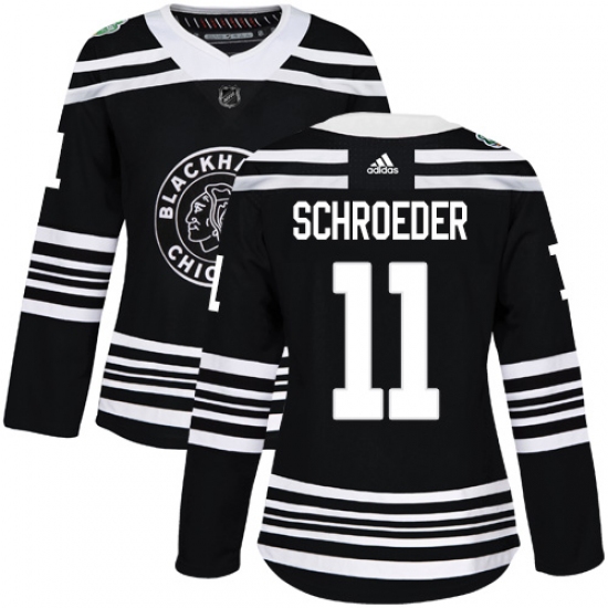 Women's Adidas Chicago Blackhawks #11 Jordan Schroeder Authentic Black 2019 Winter Classic NHL Jersey - Ujersey