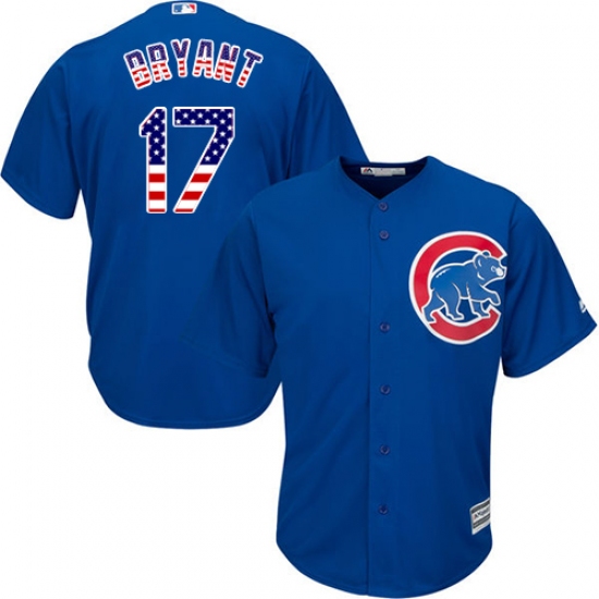 Men's Majestic Chicago Cubs #17 Kris Bryant Authentic Royal Blue USA Flag Fashion MLB Jersey - Ujersey