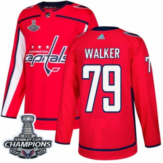 Men's Adidas Washington Capitals #79 Nathan Walker Authentic Red Home 2018 Stanley Cup Final Champions NHL Jersey - Ujersey