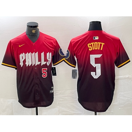 Men's Philadelphia Phillies #5 Bryson Stott Red 2024 City Player Number Cool Base Jerseys - Ujersey