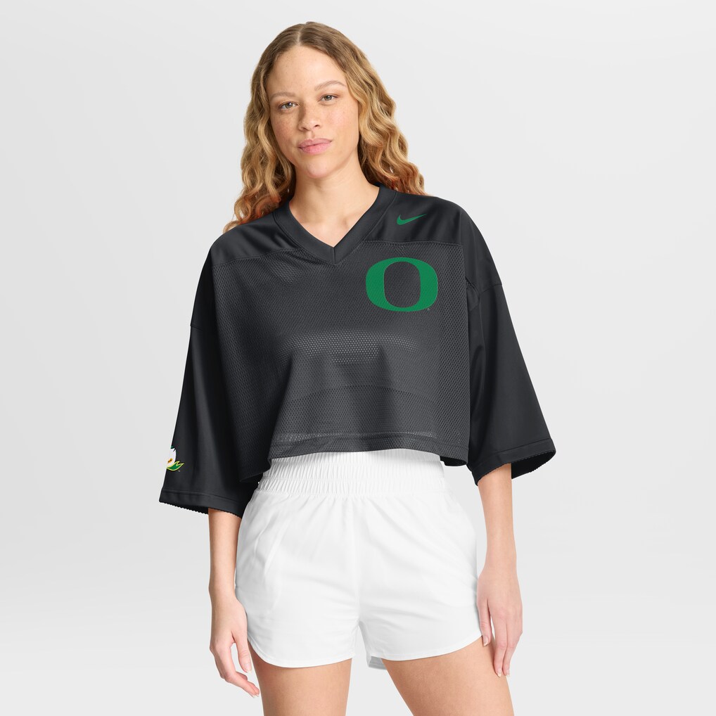 Women's Nike Black Oregon Ducks Cropped Mesh Dri-FIT Fashion Jersey - U-jersey