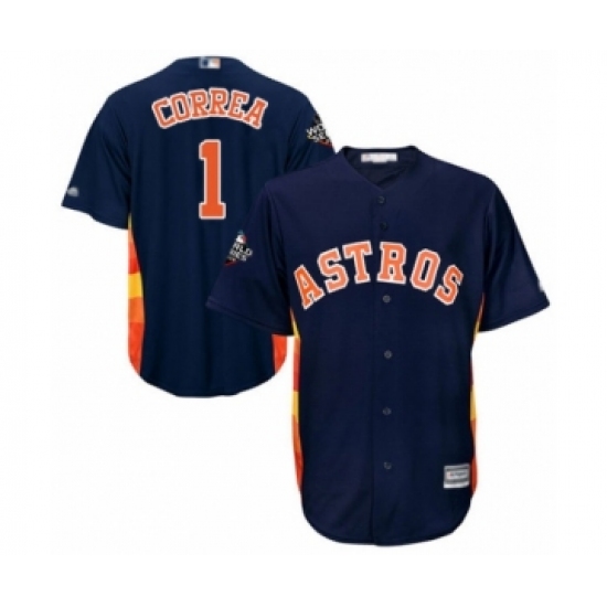 Youth Houston Astros #1 Carlos Correa Authentic Navy Blue Alternate Cool Base 2019 World Series Bound Baseball Jersey - Ujersey