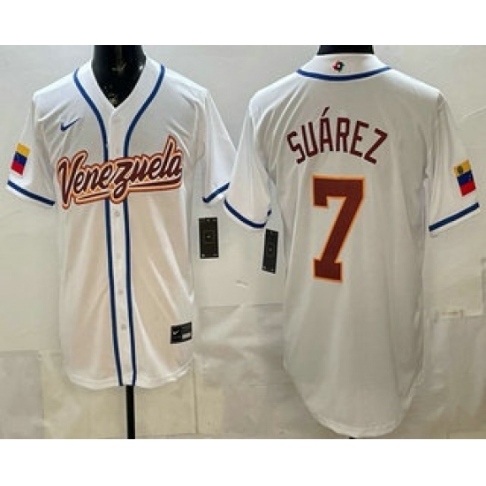 Men's Venezuela #7 Eugenio Suarez White 2026 World Baseball Classic Cool Base Jersey - U-jersey