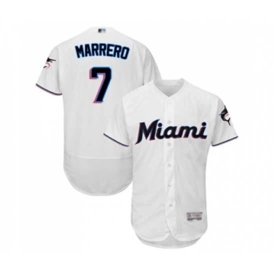 Men's Miami Marlins #7 Deven Marrero White Home Flex Base Authentic Collection Baseball Jersey - Ujersey