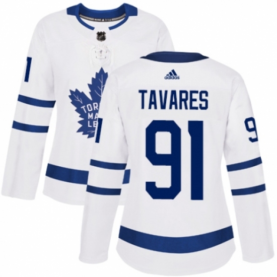 Women's Adidas Toronto Maple Leafs #91 John Tavares Authentic White Away NHL Jersey - Ujersey