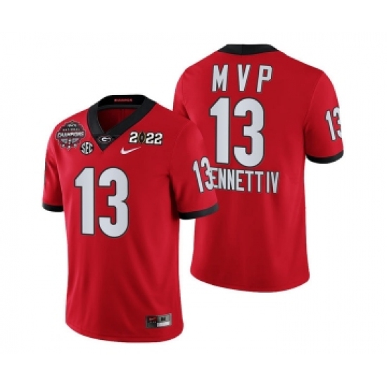 Mens Georgia Bulldogs #13 Stetson Bennett IV Red 2021-22 National Champions College Football Game MVP Jersey - Ujersey