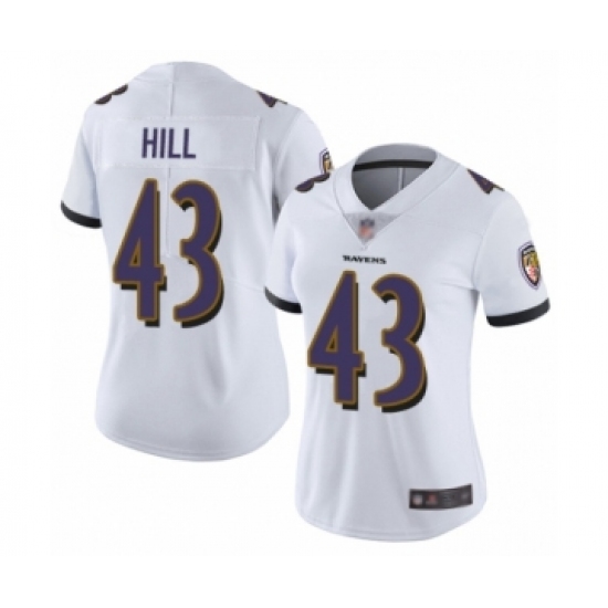 Women's Baltimore Ravens #43 Justice Hill White Vapor Untouchable Limited Player Football Jersey - Ujersey