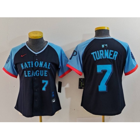 Women's Philadelphia Phillies #7 Trea Turner Number Navy 2024 All Star Limited Stitched Jersey - Ujersey