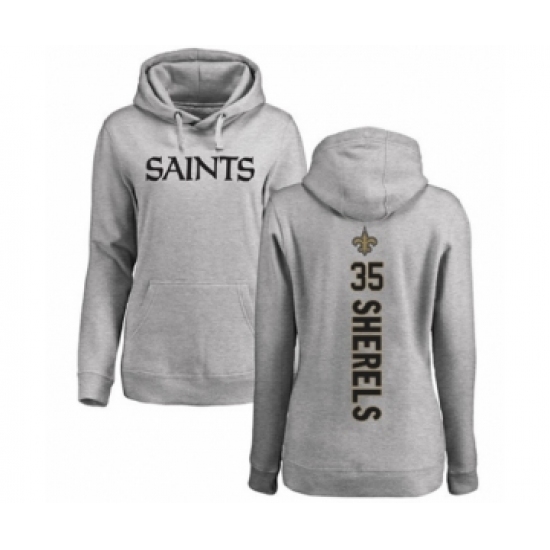 Football Women's New Orleans Saints #35 Marcus Sherels Ash Backer Pullover Hoodie - Ujersey