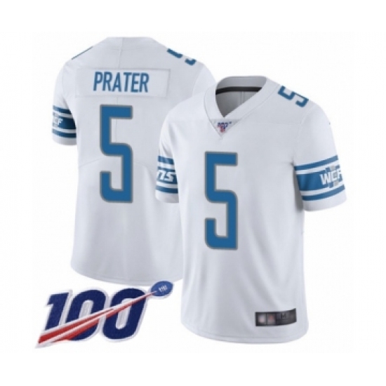 Men's Detroit Lions #5 Matt Prater White Vapor Untouchable Limited Player 100th Season Football Jersey - Ujersey