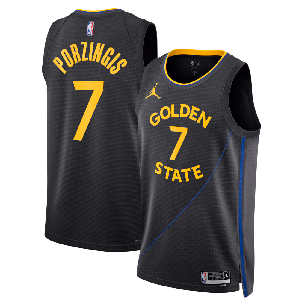 Unisex Golden State Warriors Kristaps Porziņģis Jordan Brand Black Swingman Jersey - Statement Edition - ujerseystore