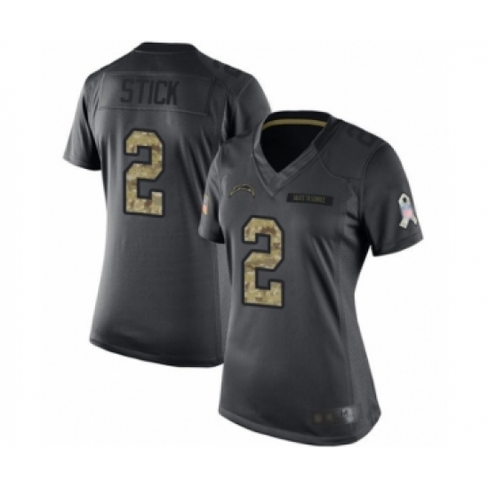 Women's Los Angeles Chargers #2 Easton Stick Limited Black 2016 Salute to Service Football Jersey - Ujersey