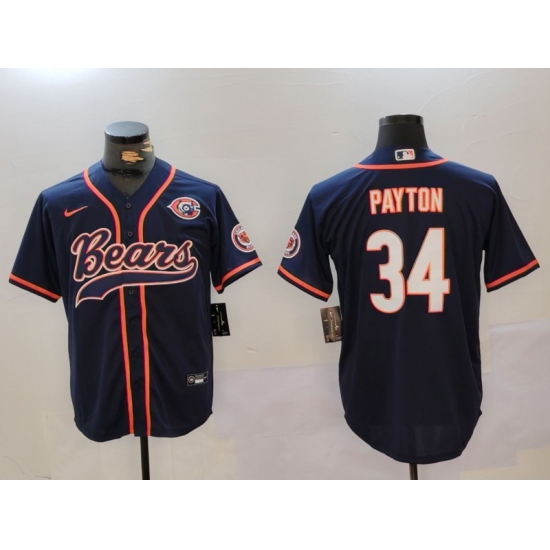 Men's Chicago Bears #34 Walter Payton Navy Throwback With Cool Base Stitched Baseball Jersey - Ujersey