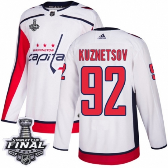 Youth Adidas Washington Capitals #92 Evgeny Kuznetsov Authentic White Away 2018 Stanley Cup Final NHL Jersey - Ujersey