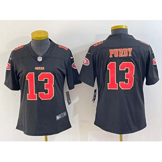Women's San Francisco 49ers #13 Brock Purdy Black Red Fashion Vapor Limited Stitched Jersey - Ujersey