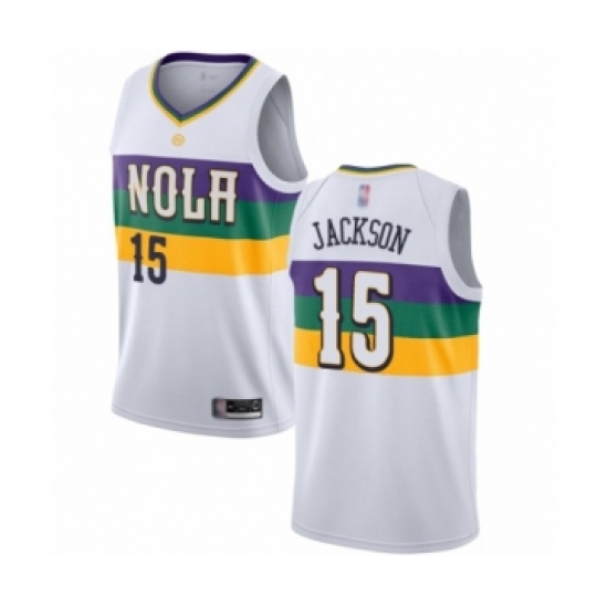 Men's New Orleans Pelicans #15 Frank Jackson Authentic White Basketball Jersey - City Edition - Ujersey