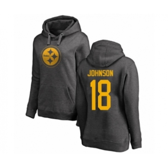 Women's Pittsburgh Steelers #18 Diontae Johnson Ash One Color Pullover Hoodie - Ujersey