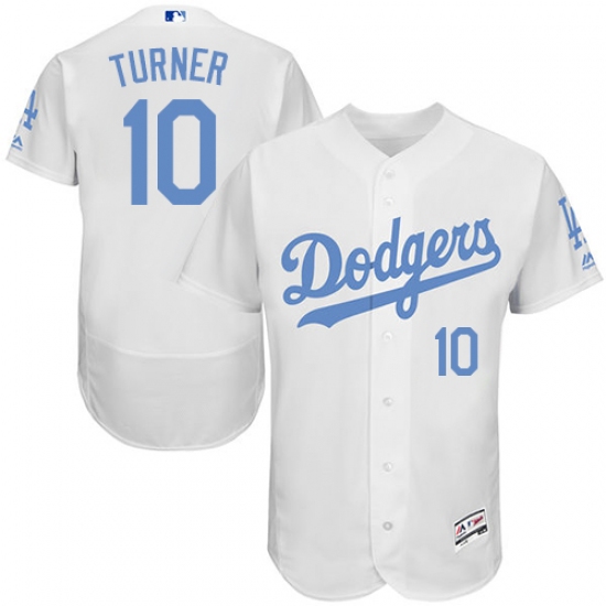 Men's Majestic Los Angeles Dodgers #10 Justin Turner Authentic White 2016 Father's Day Fashion Flex Base MLB Jersey - Ujersey