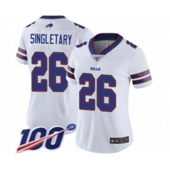 Women's Buffalo Bills #26 Devin Singletary White Vapor Untouchable Limited Player 100th Season Football Jersey