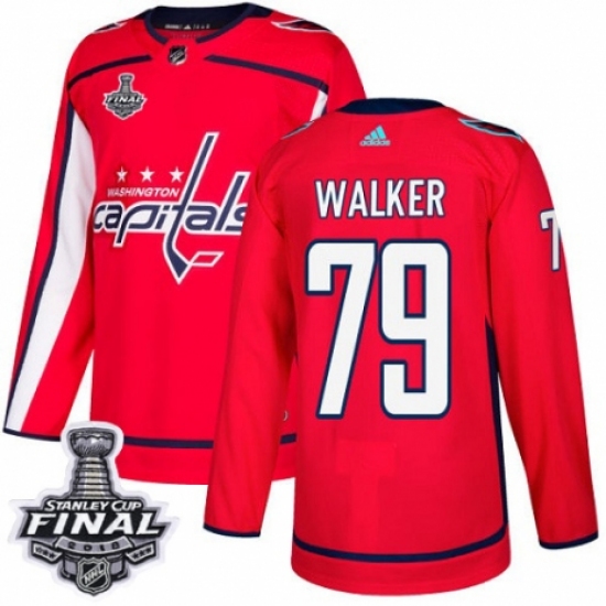 Men's Adidas Washington Capitals #79 Nathan Walker Authentic Red Home 2018 Stanley Cup Final NHL Jersey - Ujersey