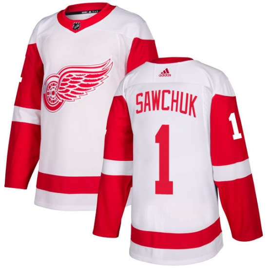 Youth Adidas Detroit Red Wings #1 Terry Sawchuk Authentic White Away NHL Jersey - Ujersey
