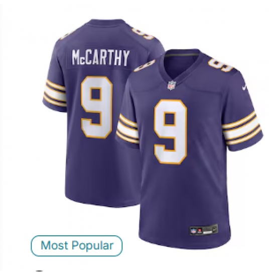 Men's Minnesota Vikings #9 J.J. McCarthy Nike Purple 2nd Alternate Player Game Jersey - Ujersey
