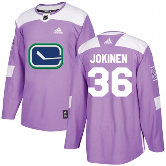 Youth Adidas Vancouver Canucks #36 Jussi Jokinen Authentic Purple Fights Cancer Practice NHL Jersey