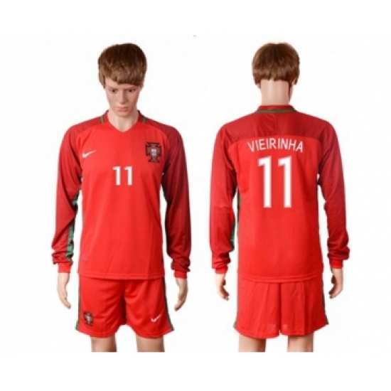 Portugal #11 Vieirinha Home Long Sleeves Soccer Country Jersey