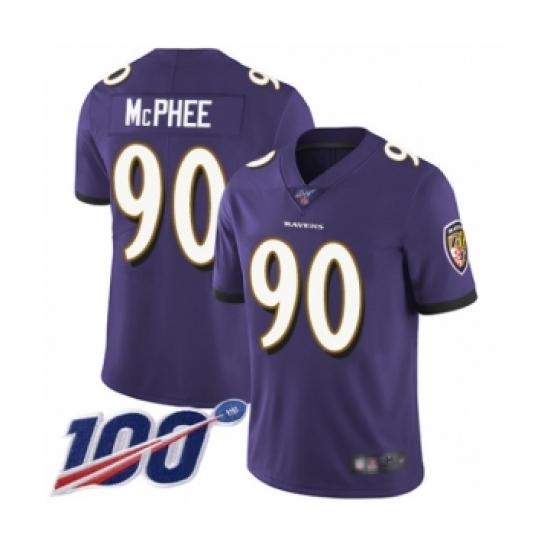 Men's Baltimore Ravens #90 Pernell McPhee Purple Team Color Vapor Untouchable Limited Player 100th Season Football Jersey - Ujersey