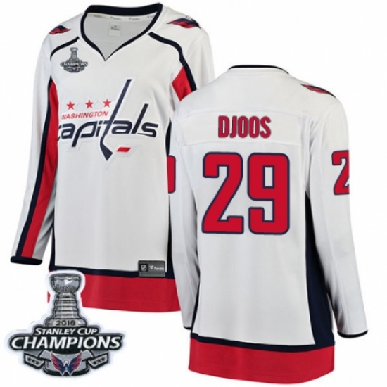 Women's Washington Capitals #29 Christian Djoos Fanatics Branded White Away Breakaway 2018 Stanley Cup Final Champions NHL Jersey