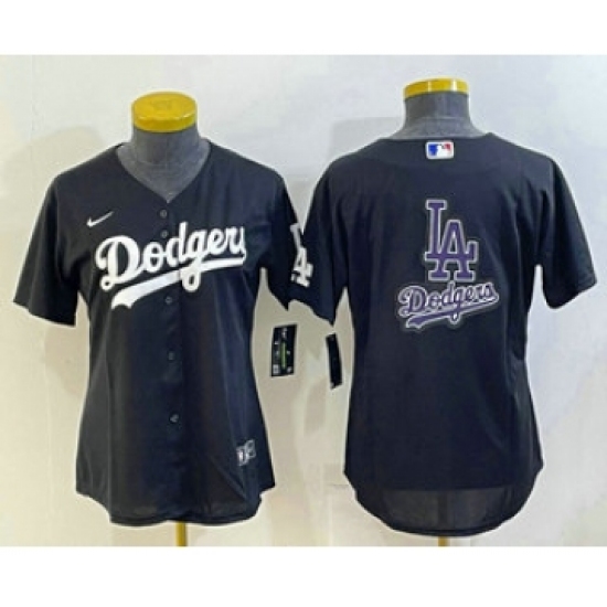 Women's Los Angeles Dodgers Big Logo Black MLB Cool Base Nike Jerseys - Ujersey