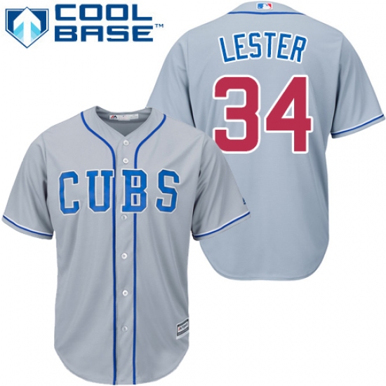 Women's Majestic Chicago Cubs #34 Jon Lester Replica Grey Alternate Road MLB Jersey - Ujersey