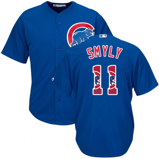 Men's Majestic Chicago Cubs #11 Drew Smyly Authentic Royal Blue Team Logo Fashion Cool Base MLB Jersey - Ujersey