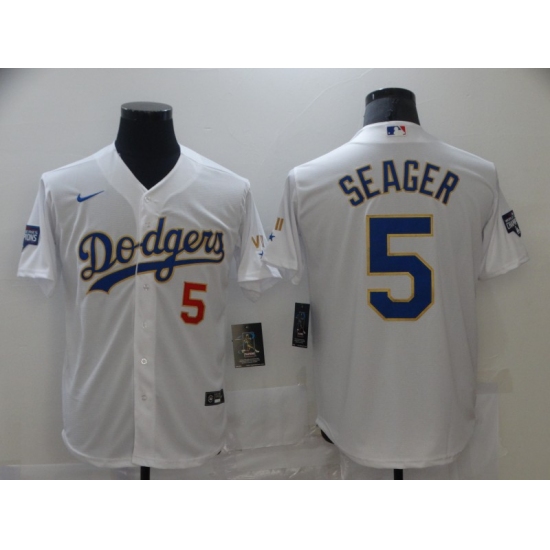 Men's Nike Los Angeles Dodgers #5 Corey Seager White Game Champions Authentic Jersey - Ujersey