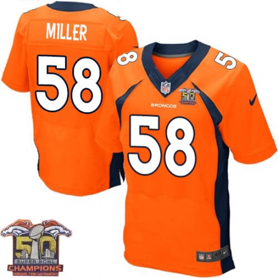 Men's Nike Denver Broncos #58 Von Miller Elite Orange Team Color Super Bowl 50 Champions NFL Jersey - Ujersey