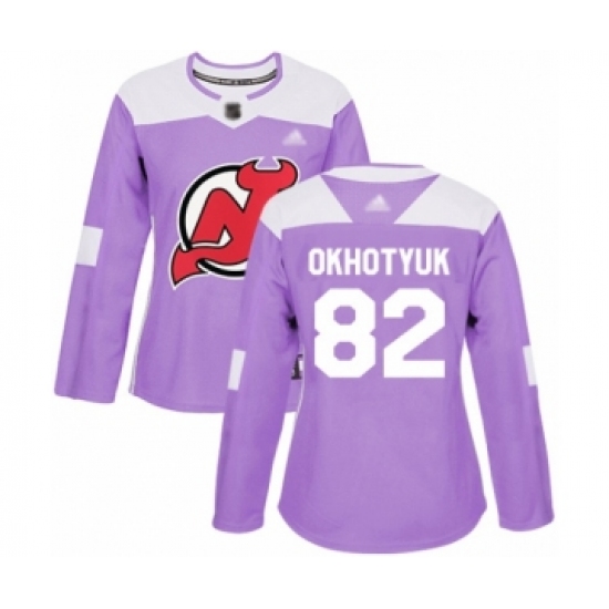 Women's New Jersey Devils #82 Nikita Okhotyuk Authentic Purple Fights Cancer Practice Hockey Jersey - Ujersey